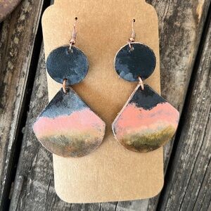 Handcrafted Leather Earrings Black-brown and Pink Long Dangles